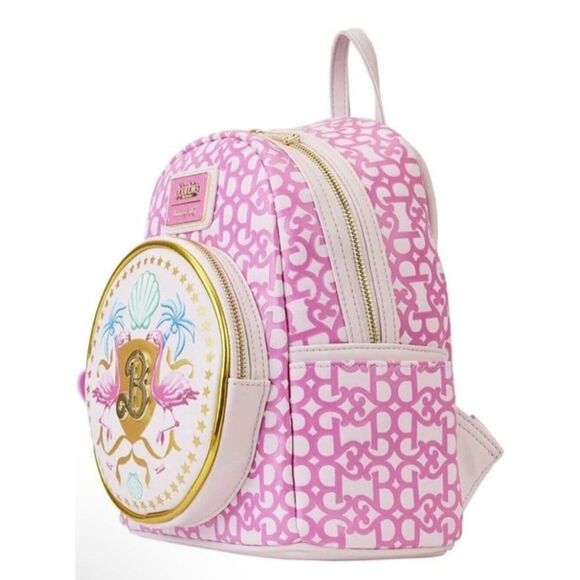 Loungefly Barbie The Movie Logo Embroidered Shells Flamingo Mini Backpack NWT main image 4